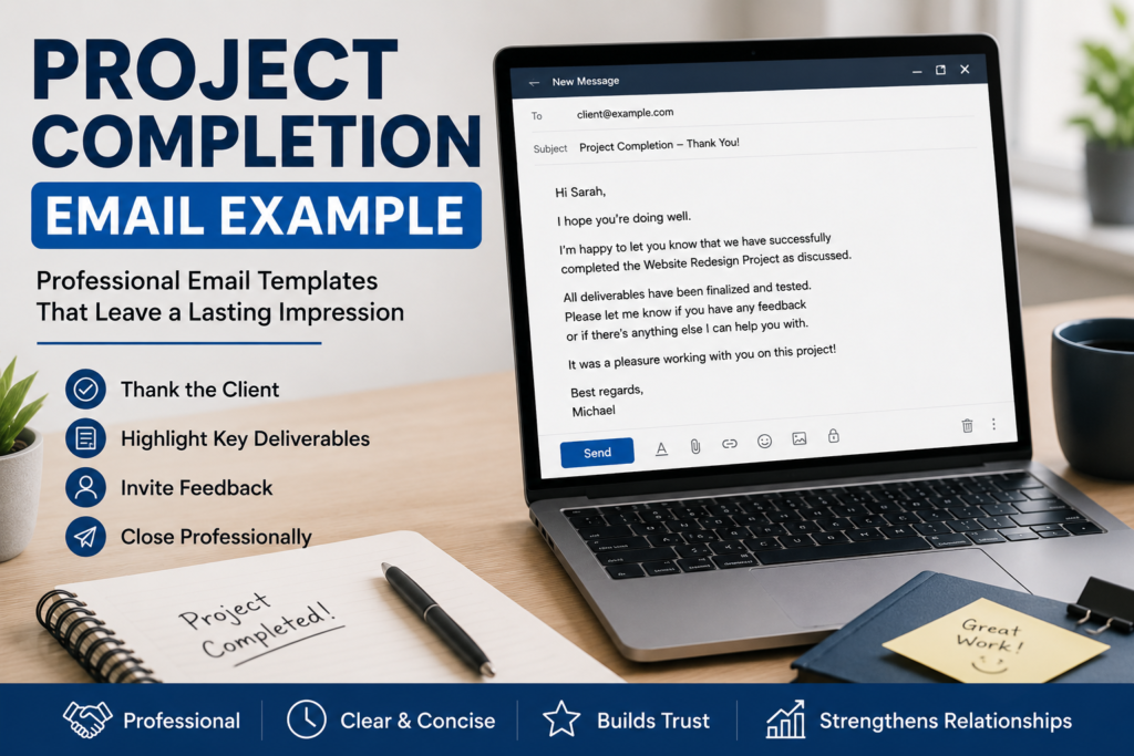 project completion email example for clients and business communication