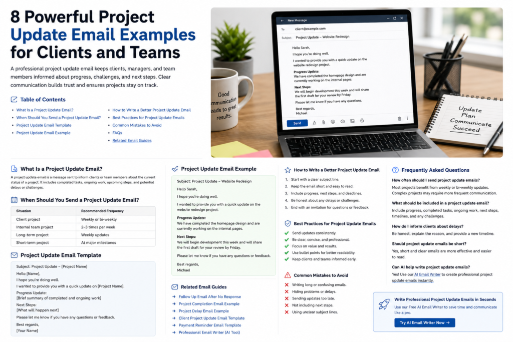 project update email example for clients and teams