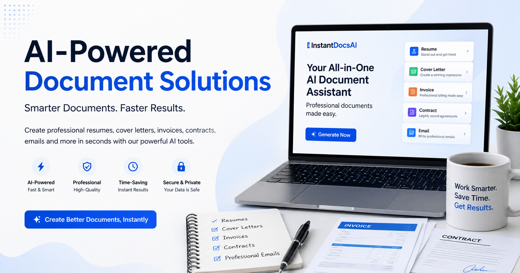 AI-powered document generator for resumes contracts invoices and professional emails