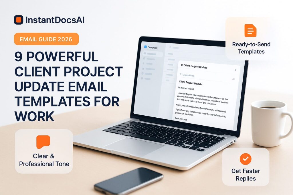Client project update email example for sharing progress, status and next steps