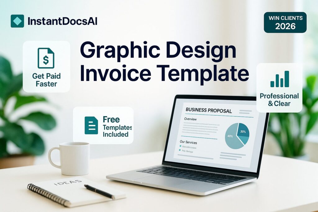 Graphic design invoice template with professional example and billing details