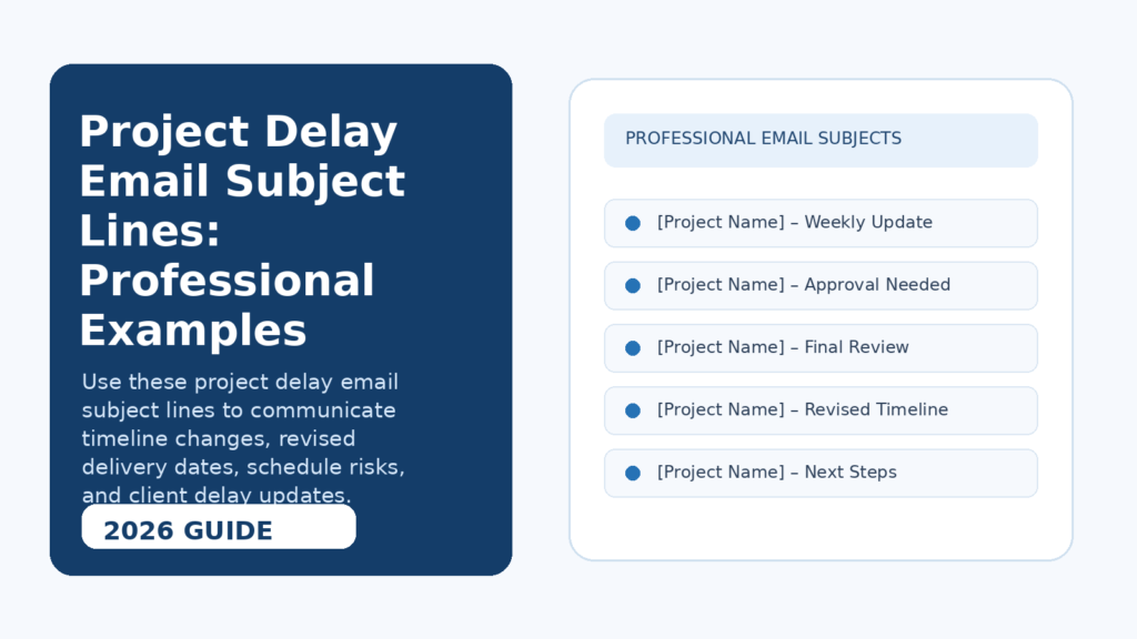 Project Delay Email Subject Lines: Professional Examples examples for professional project and workplace email communication.