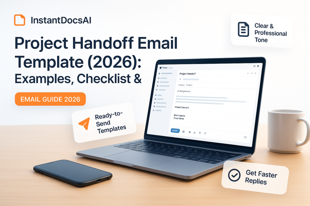 Project Handoff Email Template (2026): Examples, Checklist & Best Practices 2 Project Handoff Email Template (2026): Examples, Checklist & Best Practices — InstantDocsAI professional guide with templates and examples