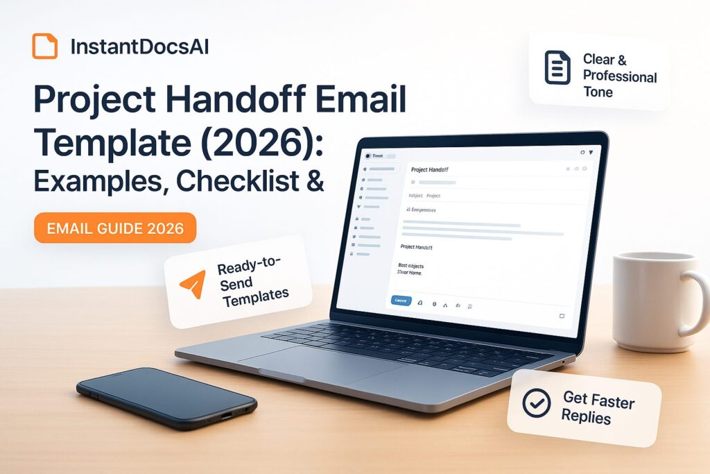 Project handoff email template for transferring responsibilities, status and next steps