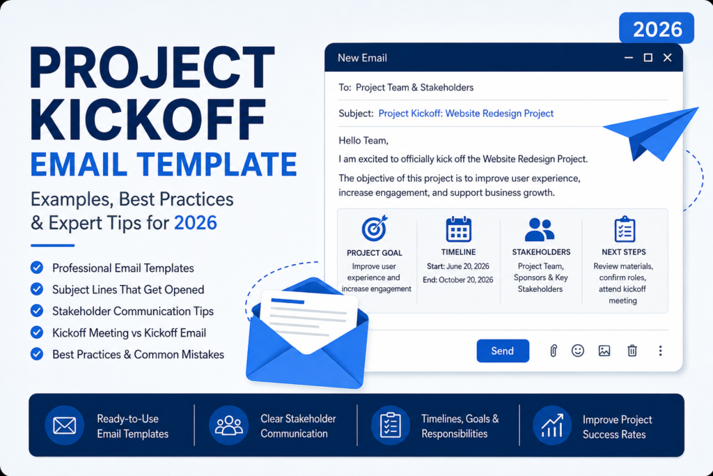Project Kickoff Email Template (2026): Examples, Subject Lines & Best Practices 3 Project kickoff email template example showing project goals timeline and stakeholder communication plan