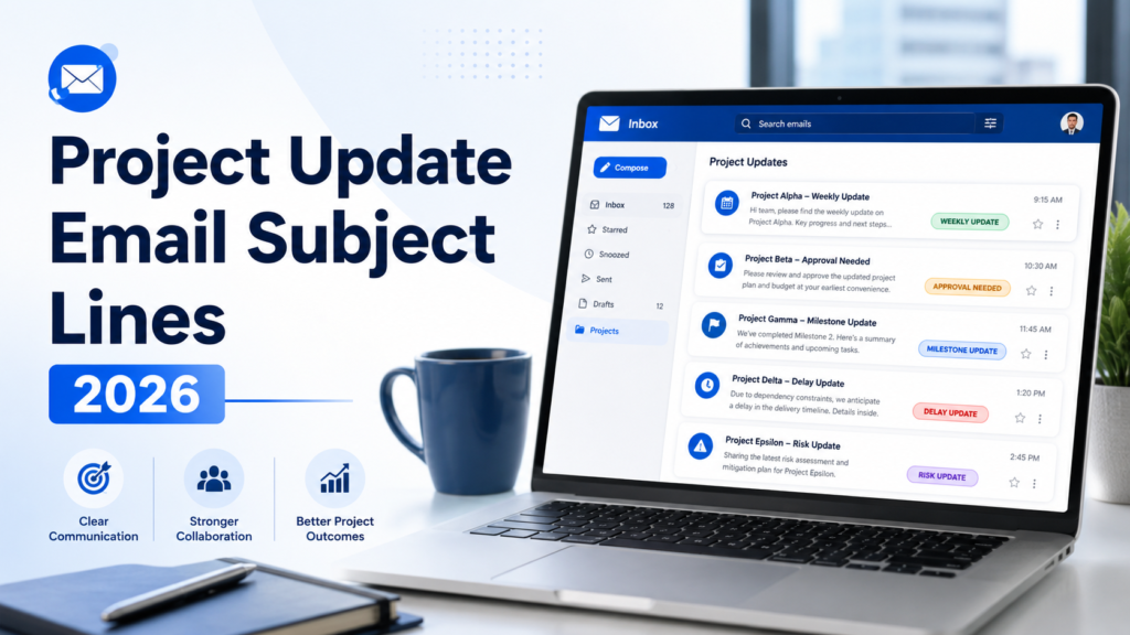 Project Update Email Subject Lines (2026): 150 Examples That Get Read 1 Project update email subject lines examples for project status updates client emails approvals and milestone communication.