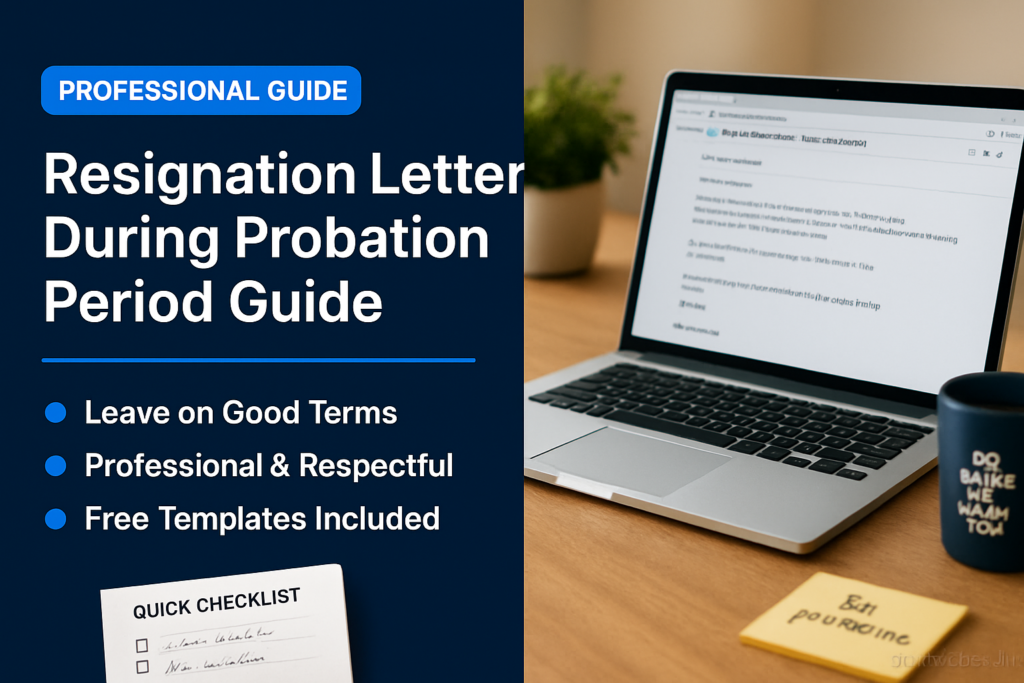 probation resignation letter, resign during probation, probation period notice, resignation letter template