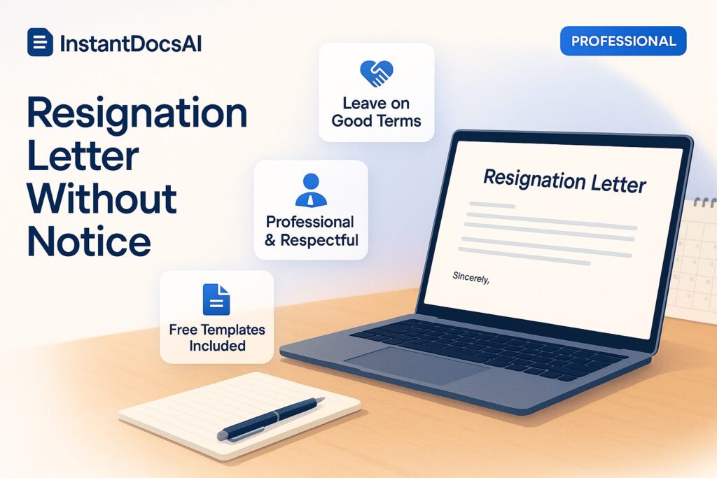 Resignation letter example for leaving a job without notice
