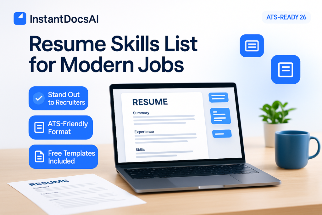 resume skills list,resume skills list for modern jobs,skills for resume,best skills for resume,resume skills examples — InstantDocsAI professional guide with templates and examples
