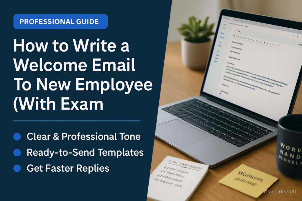 Welcome Email to a New Employee (2026): Templates & Examples 2 Welcome email to new employee template showing first day details onboarding checklist and HR welcome message.